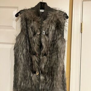 Calvin Klein Black and Gray Faux Fur Vest